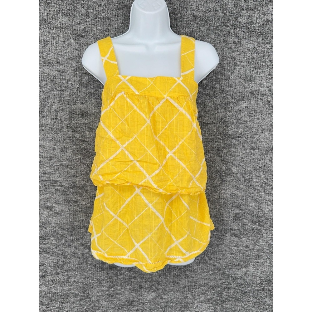 Crown & Ivy Tank Top Womens L Yellow Square Neck Layered Ruffle Argyle Cami